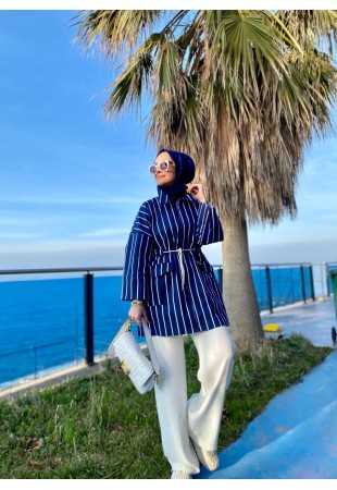 Blue Striped Ceket